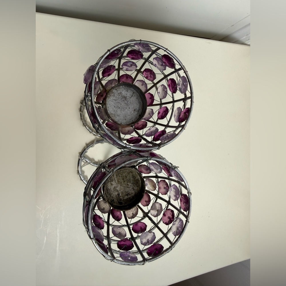 Set of 2 Purple Crystal Beaded Candle Holders Glam Decor - Picture 6 of 16